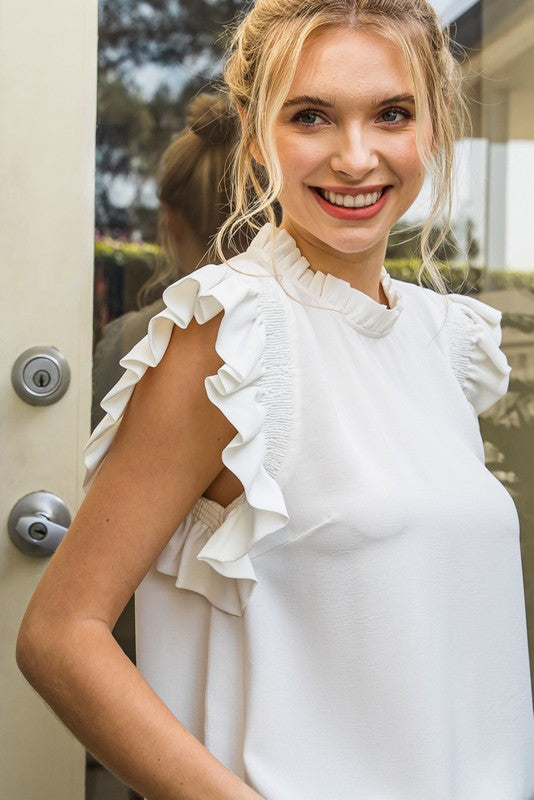 Calli Solid Ruffle Cap Sleeve Top
