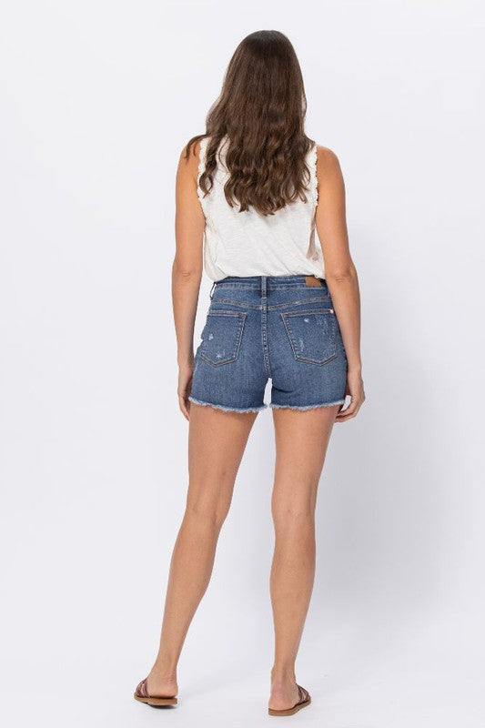 Hello Daisey Judy Blue Hi-Waisted Printed Pocket Cutoff Shorts
