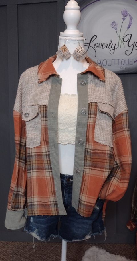 Jill. Color Block Plaid Flannel Shirt