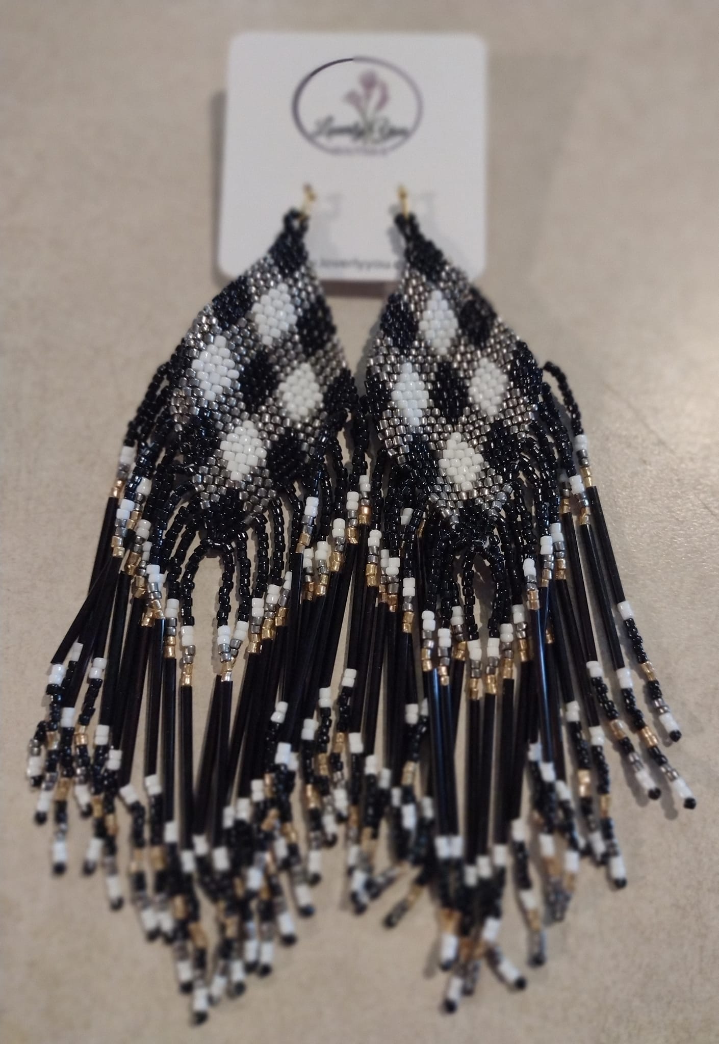 Shake Down Beaded Rhombus & Tassel Earrings
