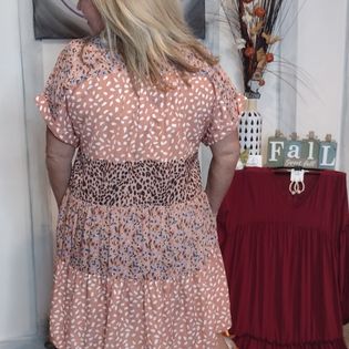 Sabrina Mixed Print Collar Split Neck Short Sleeve Tiered Dress