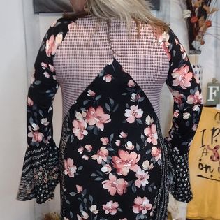 Ginger Floral Two Tone Jacquard Color Block Dress. Also in Plus size.