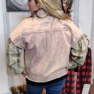 Shelby Vintage Washed Plaid Sleeve Shirt Top