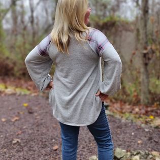Heather Plaid Print Color Block Brushed Sweater Top. Also available in Plus size.
