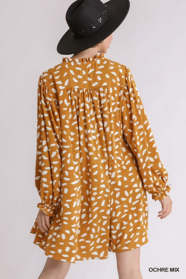 Kayla. Animal Print Split Neck Long Puff Sleeve Dress. Also available in Plus size.