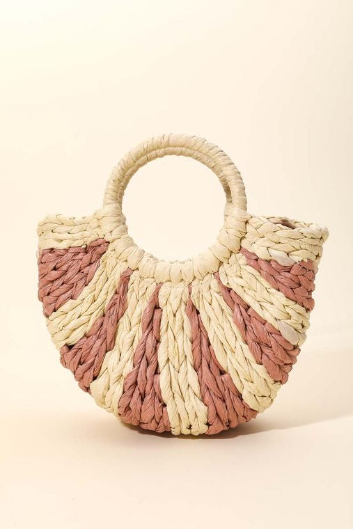 Two Tone Braided Semi Circle Hand Bag