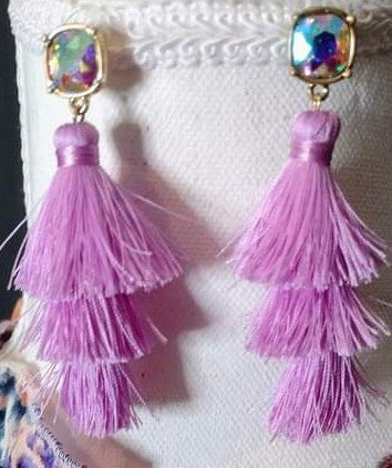 Cotton Tassel Glass Jewel Earrings