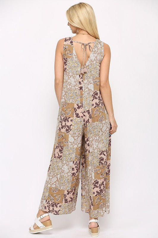 Jenni. Rayon Gauze Patchwork Print Sleeveless Jumpsuit