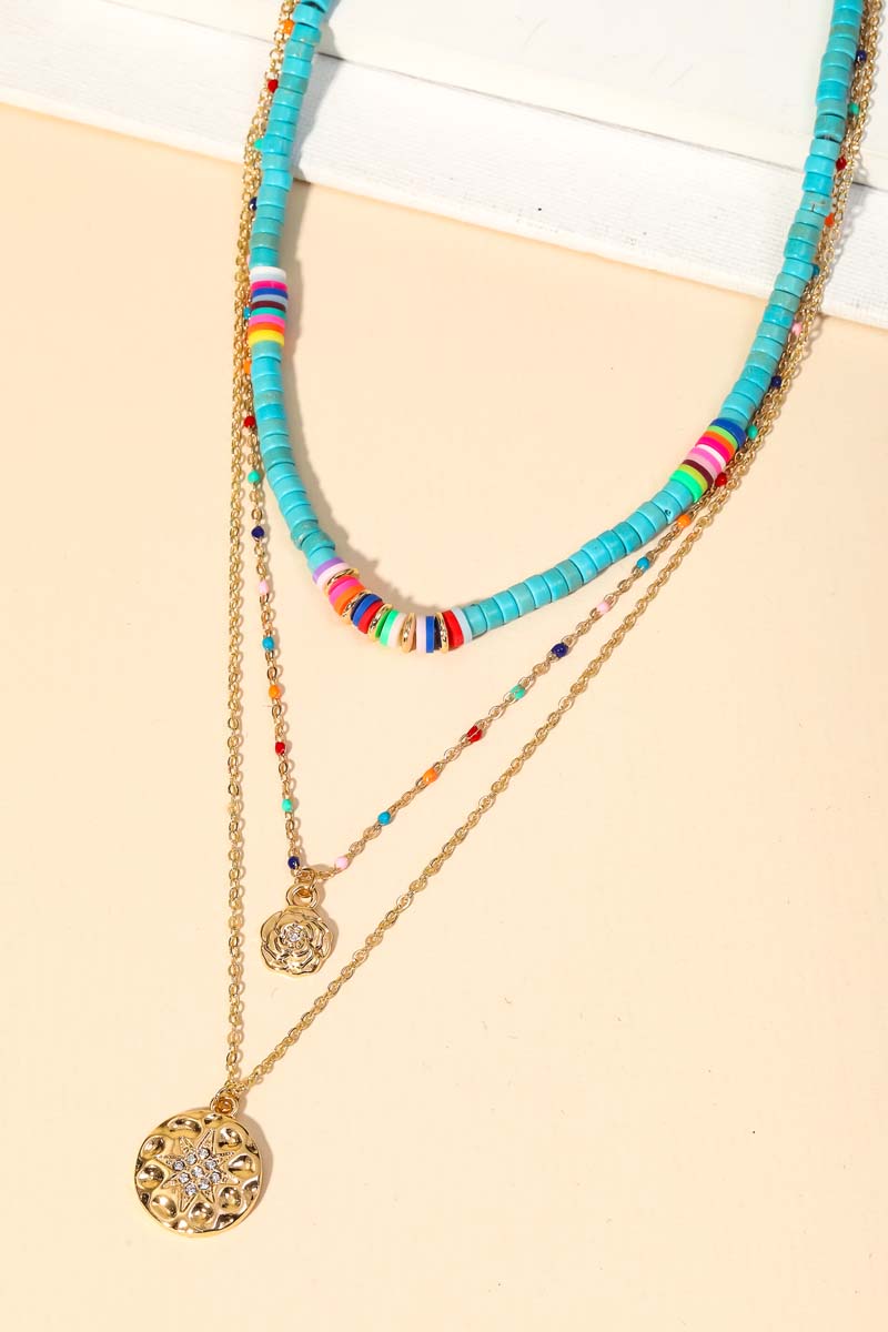 Flower Pendant Layered Necklace