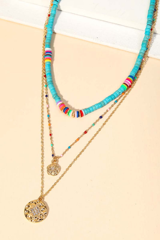 Flower Pendant Layered Necklace