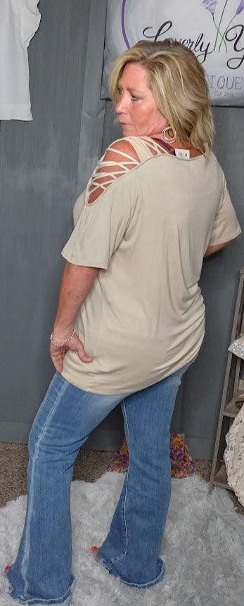 Feeling Strappy - Open Shoulder Jersey Knit Top