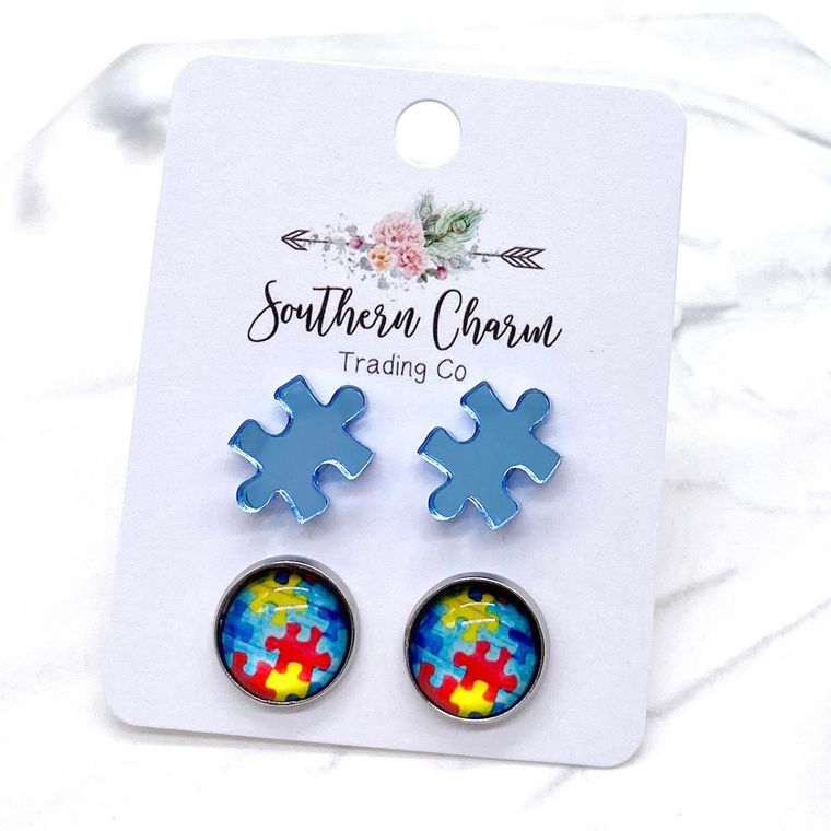 12mm Mirror Puzzle & Autism Awareness in Stainless Steel Settings