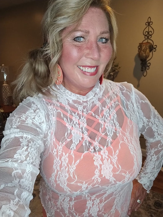 Pretty In Lace Floral Print Lace Long Sleeve Top