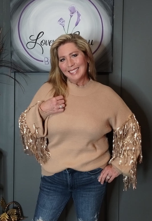 Watch Me Shine Sequin Fringe Sweater