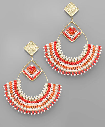 Standing Out Beaded Square & Fan Earrings