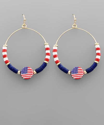 USA Patriotic Bead Circle Earrings
