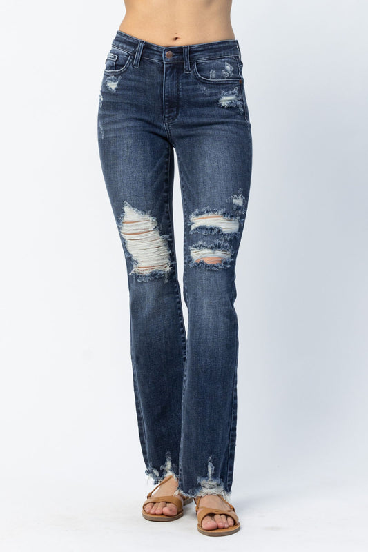 A Little Boot Scooting Judy Blue Midrise Destroy Slim Bootcut Jeans