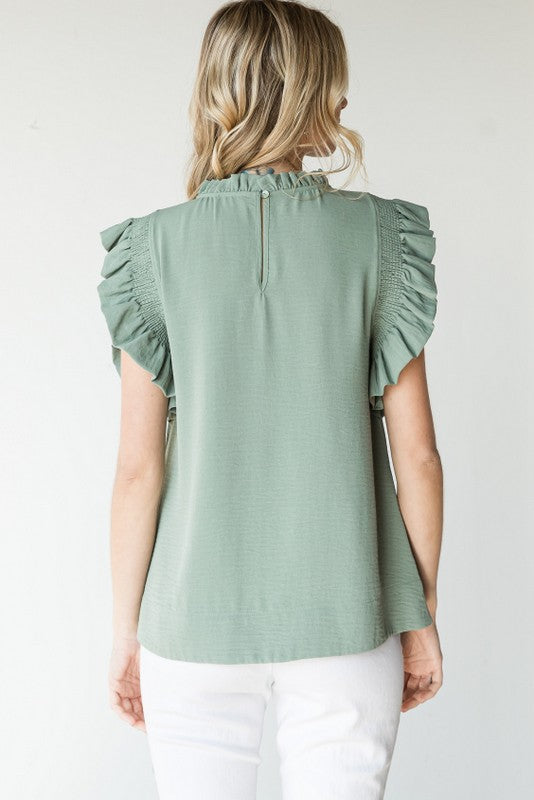 Calli Solid Ruffle Cap Sleeve Top