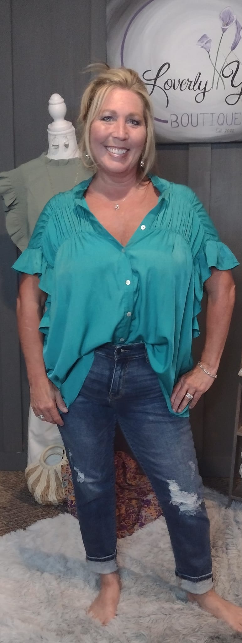 Silky Lilly Loose Fit Silky Woven Shirried Shirt With Front Bottons