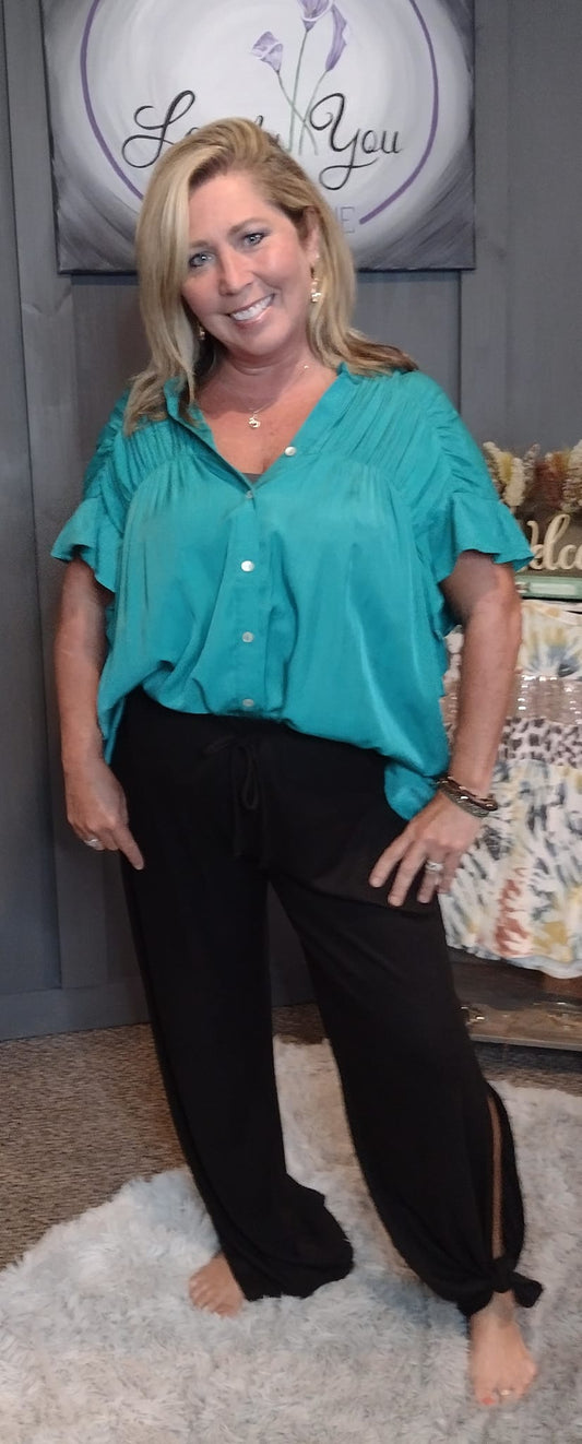 Silky Lilly Loose Fit Silky Woven Shirried Shirt With Front Bottons