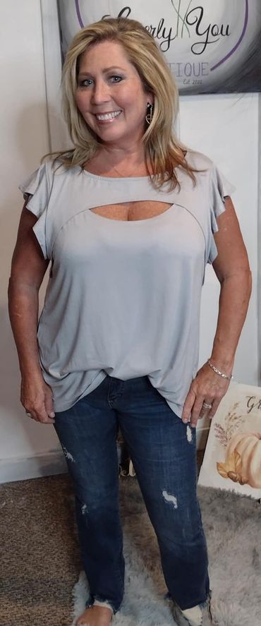 Peek A Boo Solid Jersey Cut out Neckline Tunic Plus Size Top