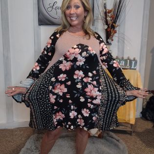 Ginger Floral Two Tone Jacquard Color Block Dress. Also in Plus size.