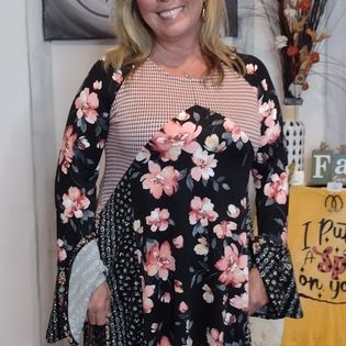 Ginger Floral Two Tone Jacquard Color Block Dress. Also in Plus size.