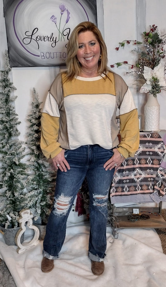 Faith Slub French Terry Color Block Top