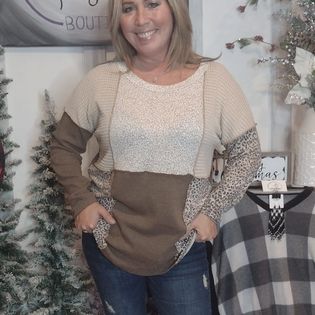 Bianca Leopard Color Block Contrast Stitching Top