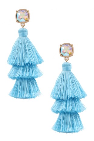 Cotton Tassel Glass Jewel Earrings