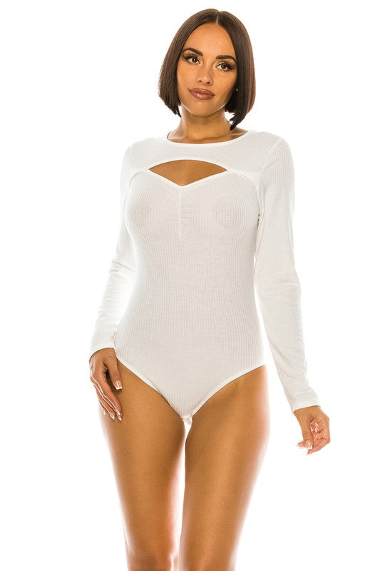 Peek-A-Boo Long Sleeve Ribbed Bodysuit