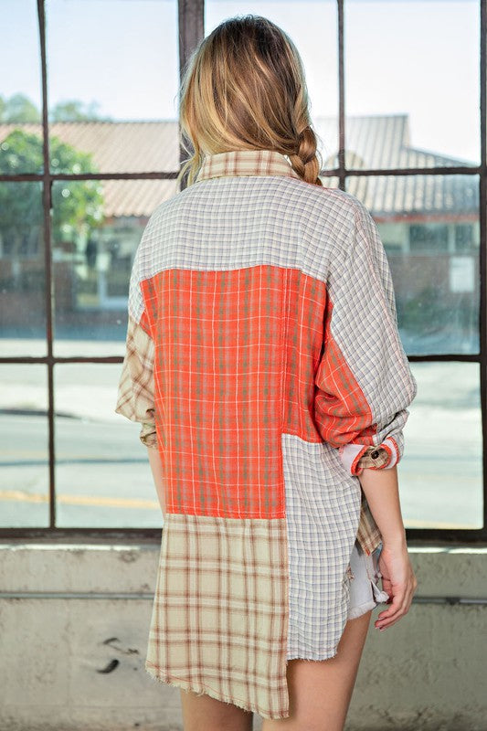 Ellie Mix n Match Plaid Shirt Top