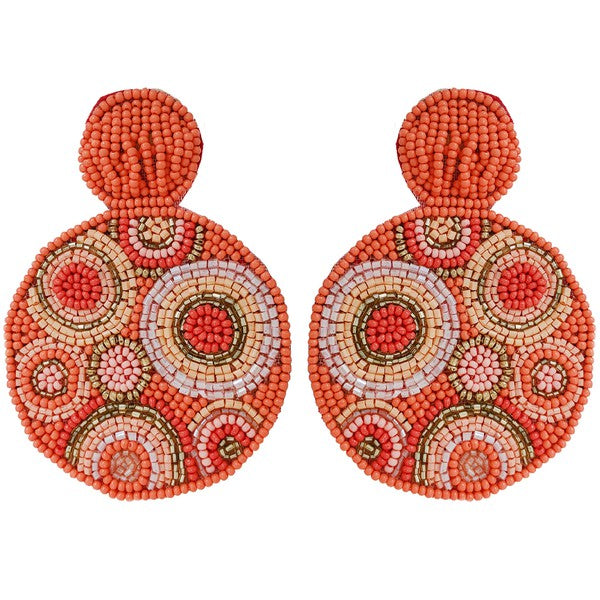 BOHO MULTICOLOR MOSAIC SEED BEAD CIRCULAR DROP EARRINGS
