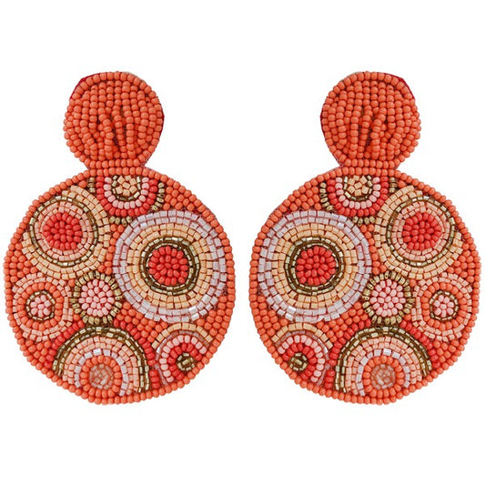 BOHO MULTICOLOR MOSAIC SEED BEAD CIRCULAR DROP EARRINGS