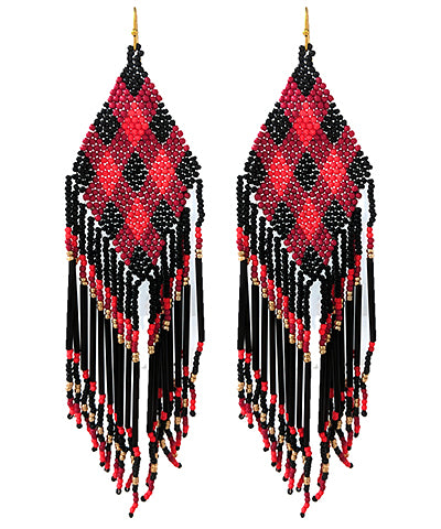 Shake Down Beaded Rhombus & Tassel Earrings