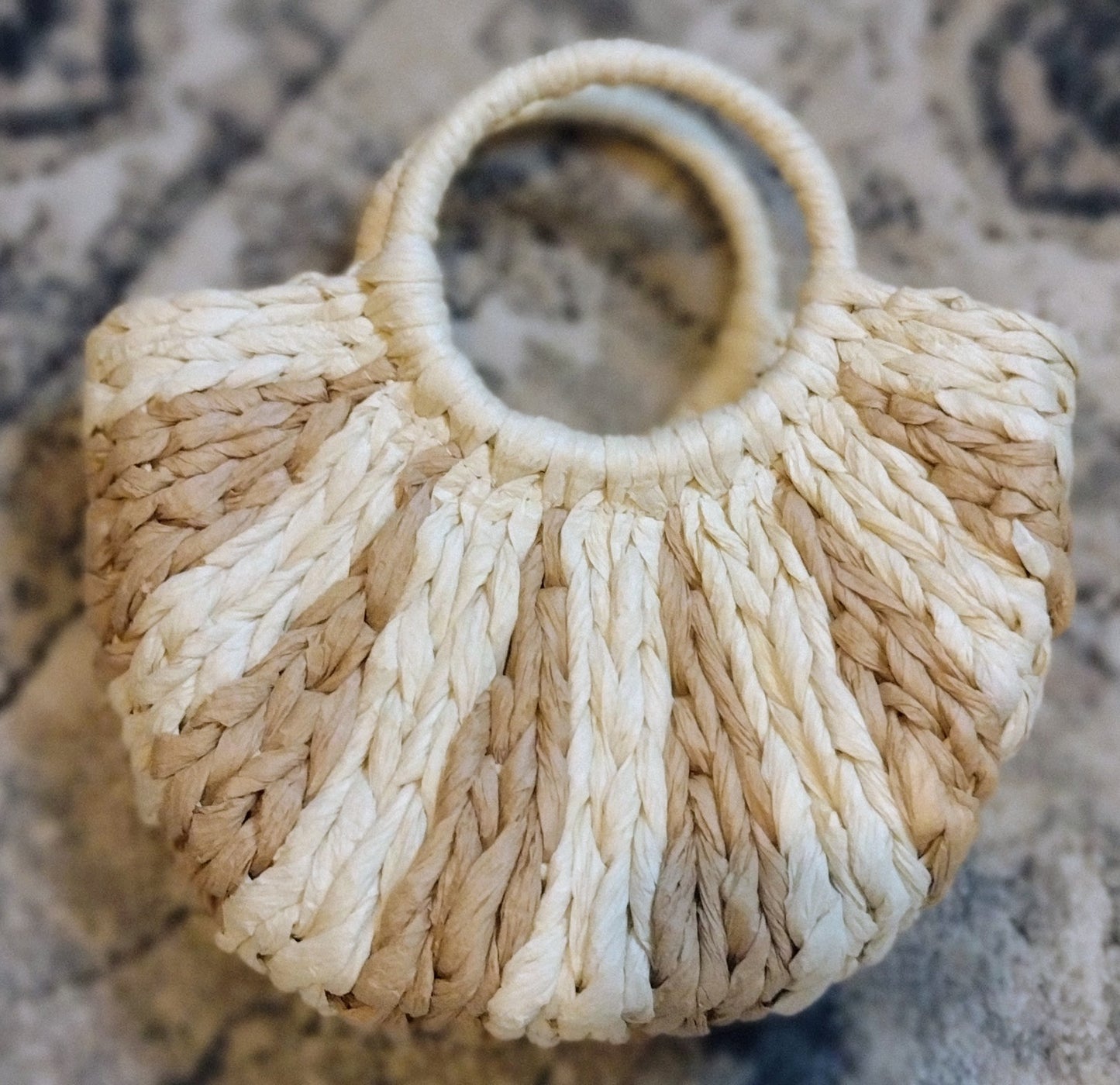 Two Tone Braided Semi Circle Hand Bag