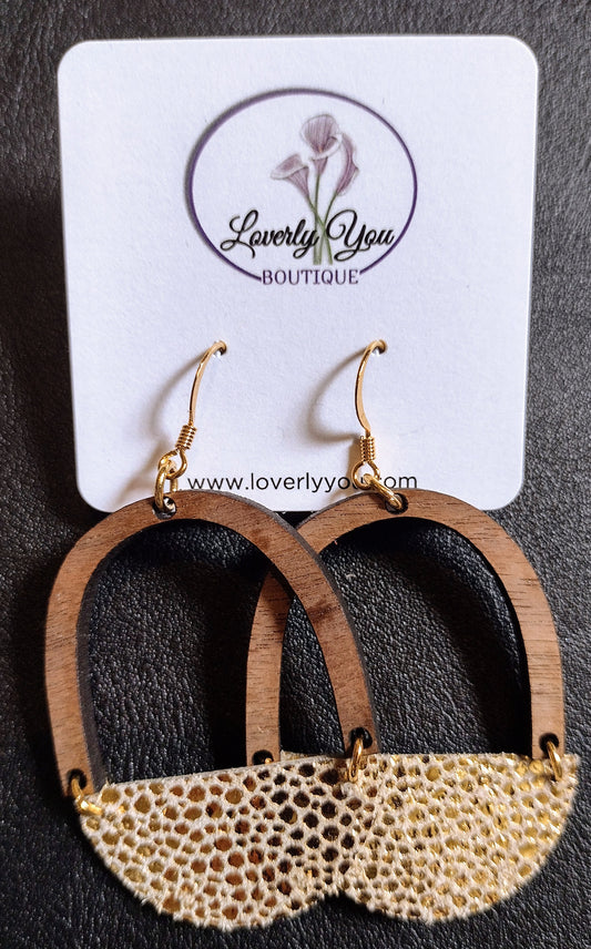 Cecelia Half Moon Wood and Leather Earrings.