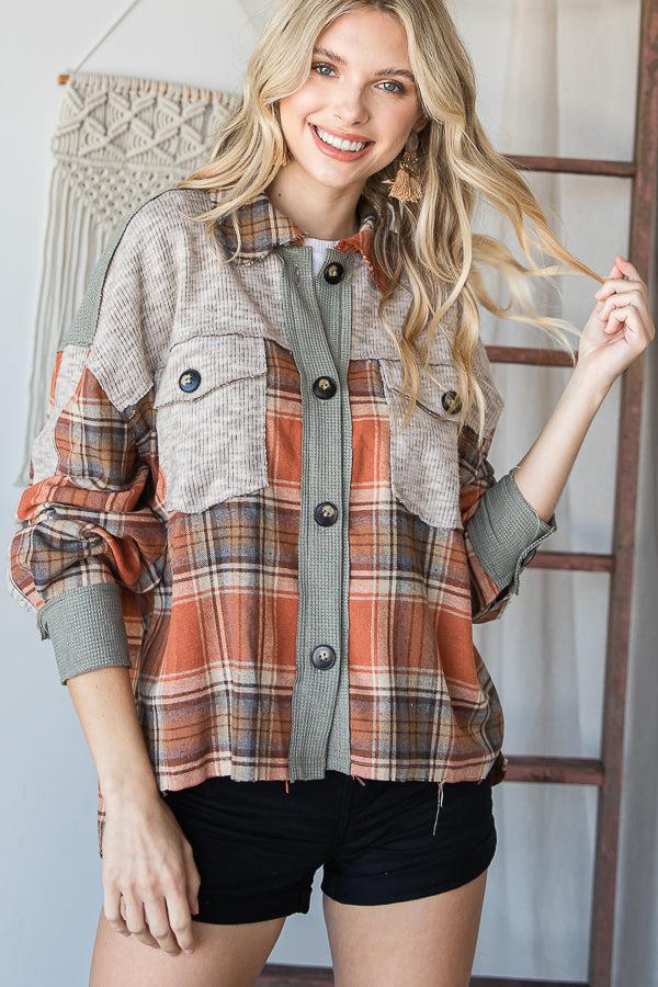 Jill. Color Block Plaid Flannel Shirt