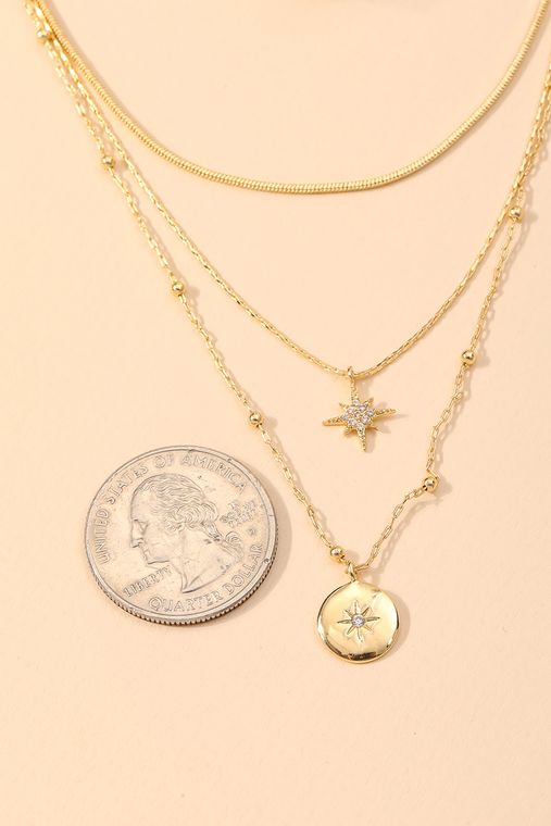 Layered Chain North Star Pendant Necklace