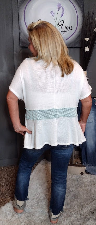 Teal The Sun Goes Down. Multi Laced Up V Neck Color Block Top