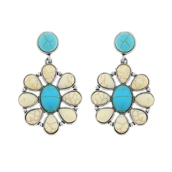Loverly Western Squash Blossom Turquoise Dangle Earrings
