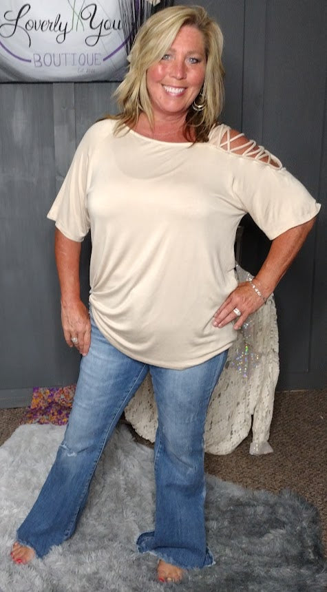 Feeling Strappy - Open Shoulder Jersey Knit Top